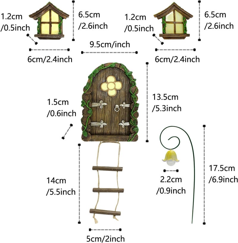 IMOFEE Fairy Door and Windows Garden Kit Accessories Outdoor, Glow in Dark Gnome House for Tree, Lawn Yard Art Sculpture, Miniature Garden Decor (Ladder) - Image 5